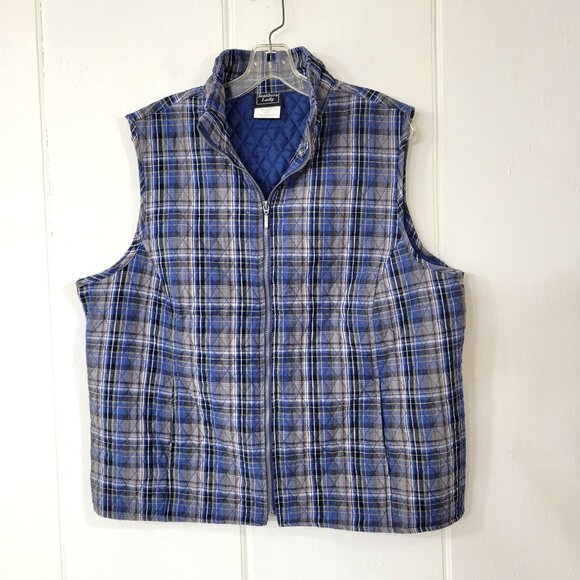 Southern Lady Lightweight Blue Plaid Diamond Quilted Vest - Picture 5 of 5